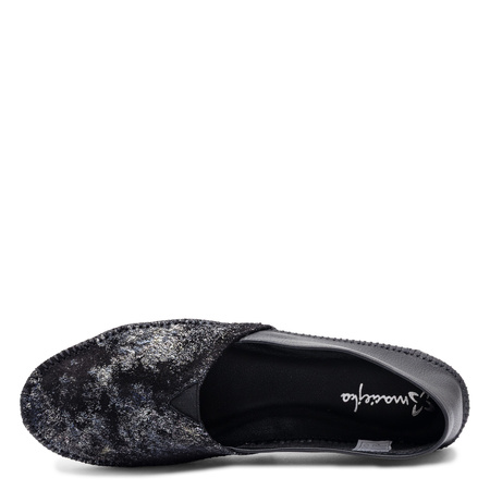 Maciejka Skórzane Półbuty Slip-On Metaliczne Czarno-Srebrne 1930W-47/00-0