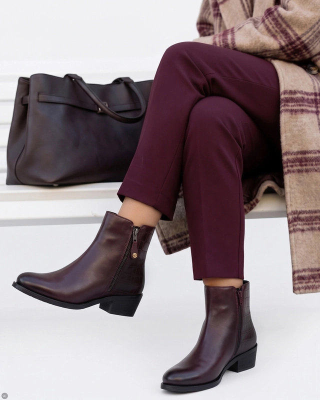 Maciejka Leather Ankle Boots with Croco Embossing Bordeaux H7170-23/00-7