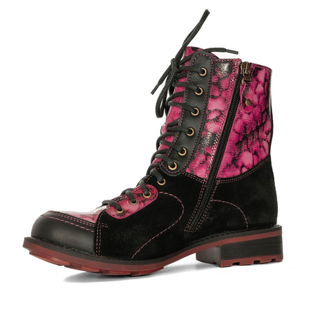 Maciejka Women's Leather Ankle Boots Black and Pink