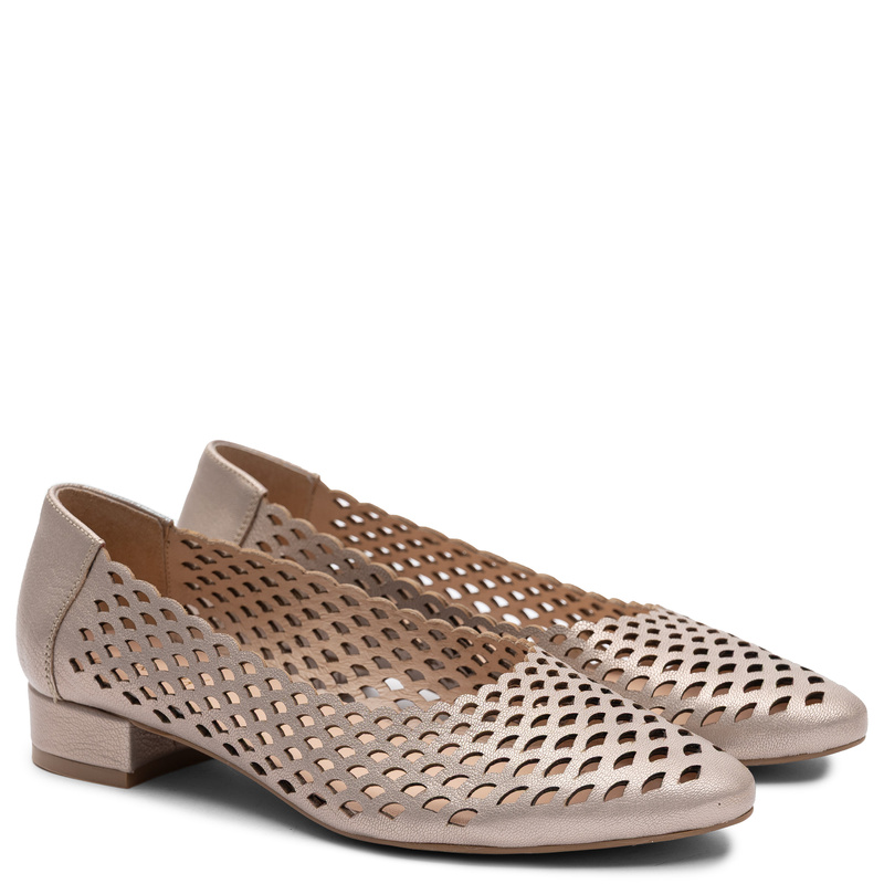 Maciejka Leather Openwork Low-Top Shoes, Gold 1107-2-GOLD