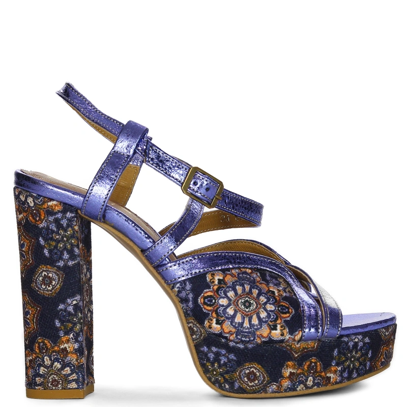 Maciejka Leather Platform Block Heel Sandals Folk Navy Metallic 06084-17/00-1