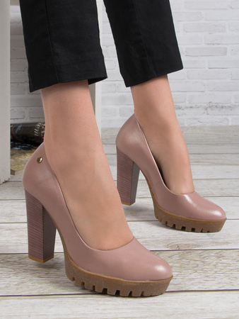 Maciejka Leather Pumps Platform Block Heel Pink Nude 02629-28/00-1