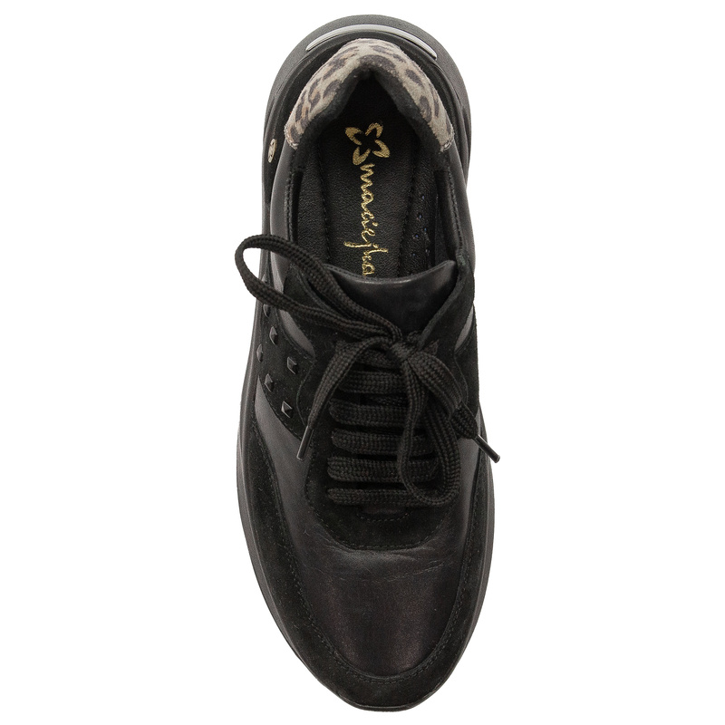 Maciejka Sneakersy Skórzane Na Koturnie z Nitami i Wstawką Animal Print Czarne P7239-01/00-7