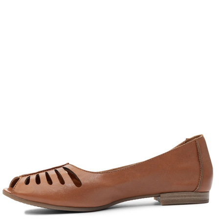 Maciejka Baleriny Skórzane Peep-Toe Ażurowe Brązowe P7541-29/00-1