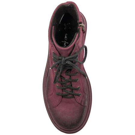 Maciejka Velour Leather Combat Boots on Platform Burgundy 06309-23/00-8