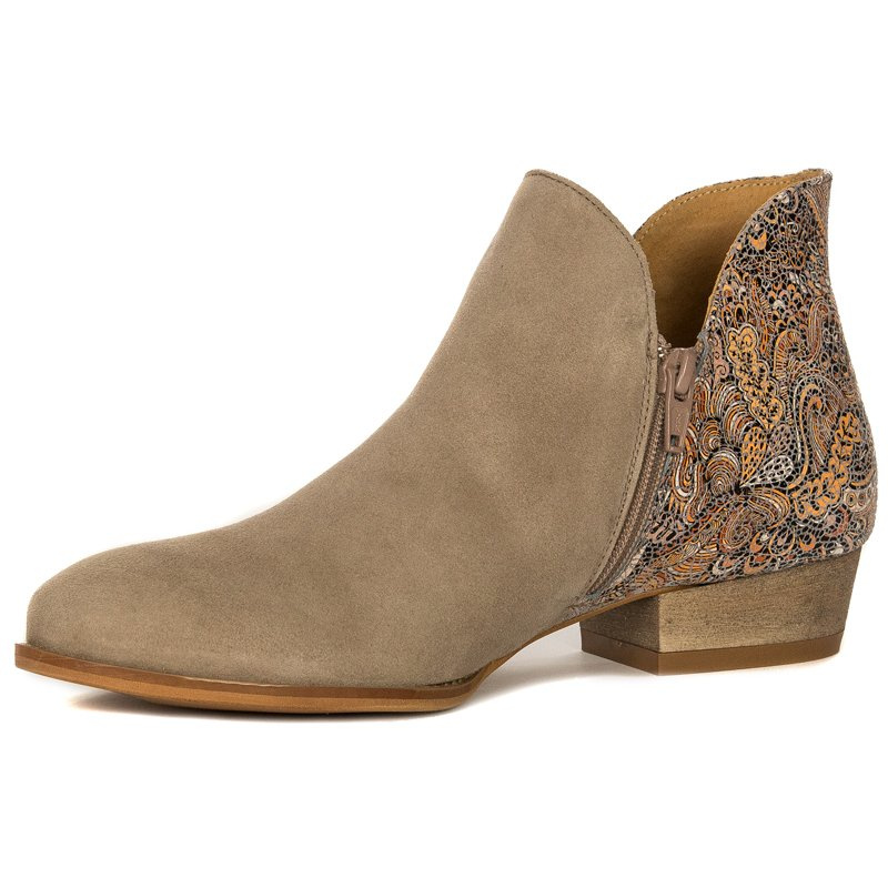 Maciejka Botki damskie kowbojki skóra naturalna beż