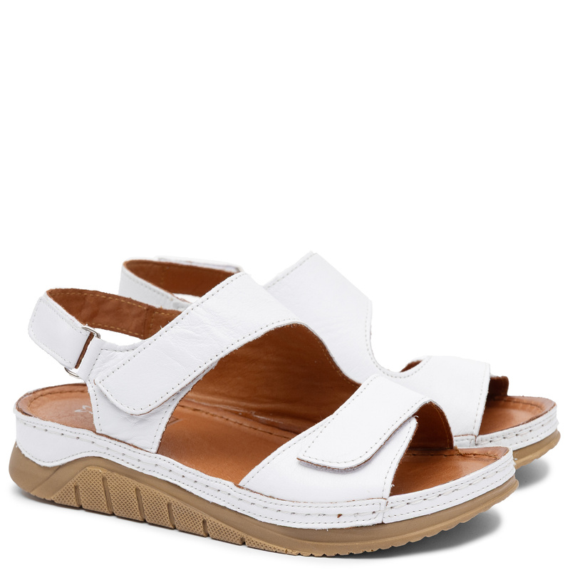 Maciejka Leather Platform Sandals White L4495-11/00-1