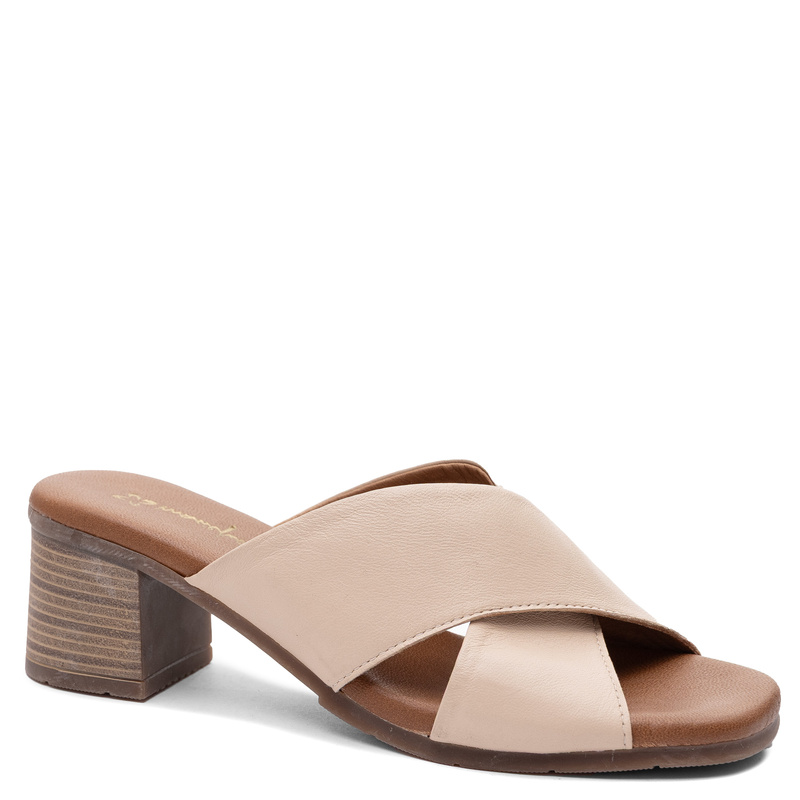 Maciejka Leather Criss-Cross Heeled Mules Elegant Beige E7390-04/00-1