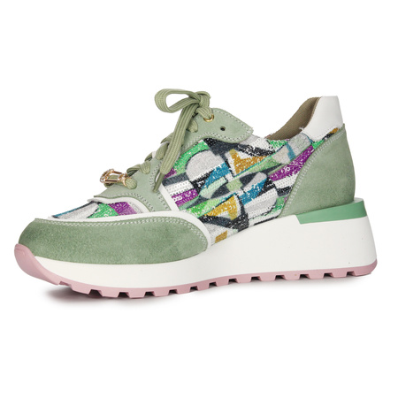 Maciejka Woman's Green Pink Leather Sneakers 06322-09/00-1