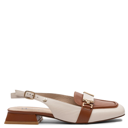 Maciejka Leather Slingback Loafers Square Toe Low Heel Beige-Brown K7441-04/00-1