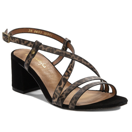 Maciejka Sandały Damskie Skórzane Na Obcasie Pantera