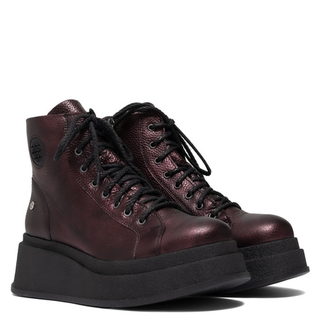Maciejka Natural Leather Combat Boots on Platform Purple 06309-42/00-8