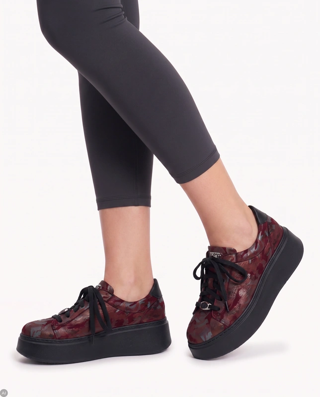Maciejka Leather Women's Platform Sneakers Burgundy Patterned Low Shoes 6191W-14/00-8