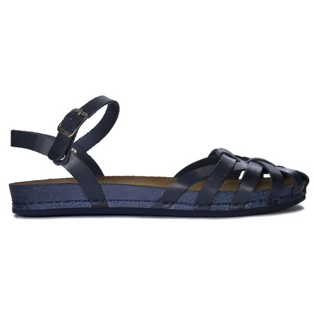 Maciejka Leather Sandals Woven Closed Toe Flat Sole Navy 03074-17/00-0