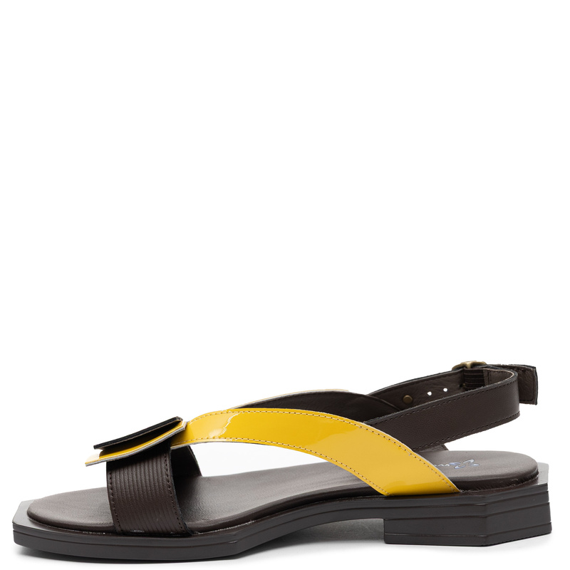 Maciejka Leather Sandals Patent Accent Square Toe Brown-Yellow K7478-02/00-1