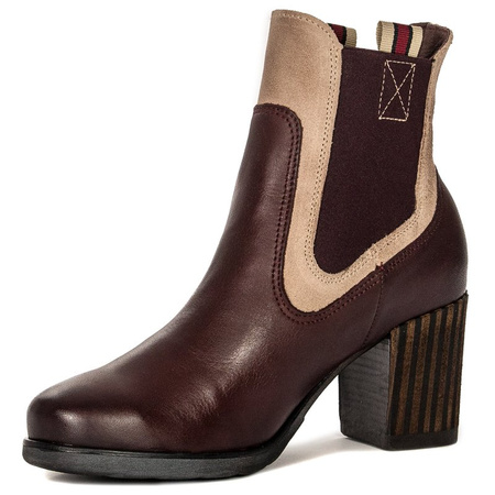 Maciejka Chelsea Ankle Boots Leather Contrast Trim Burgundy 03759-23/00-3