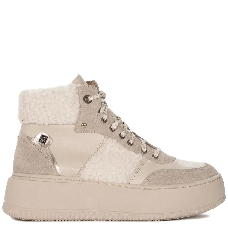 Maciejka Beige Leather warmed platform Lace-UP Boots