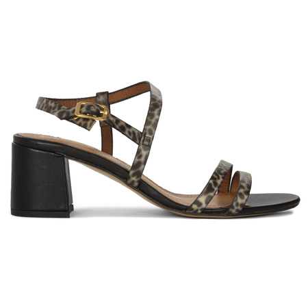 Maciejka Sandały Damskie Na Obcasie Skórzane Czarne