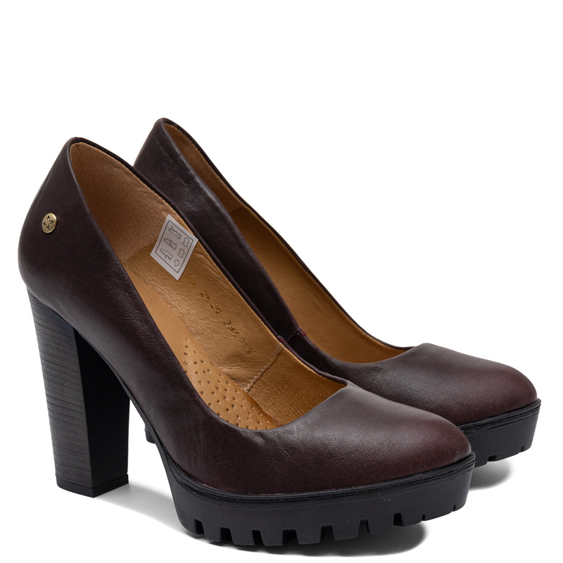 Maciejka Leather High Heel Shoes Burgundy Platform 2629W-09/00-1