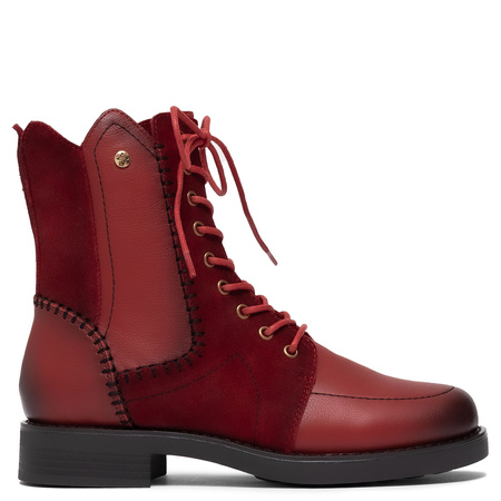 Maciejka Leather Lace-Up Boots Flat Heel Red A7155-08/00-7