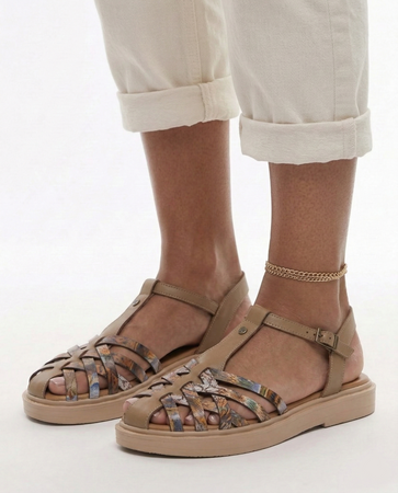 Maciejka Leather Sandals Closed Toe Flat Sole Beige K7442-04/00-1
