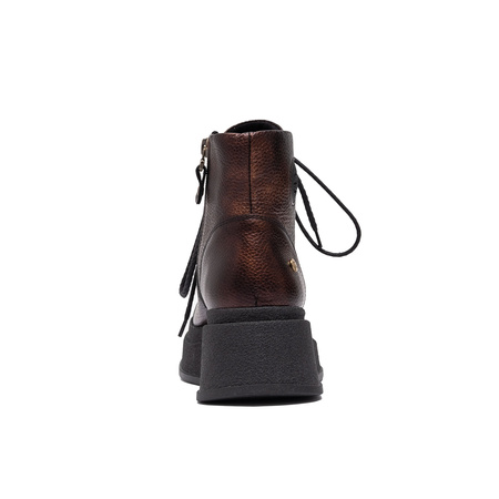 Maciejka Natural Leather Combat Boots on Platform Metallic Brown 06309-32/00-8