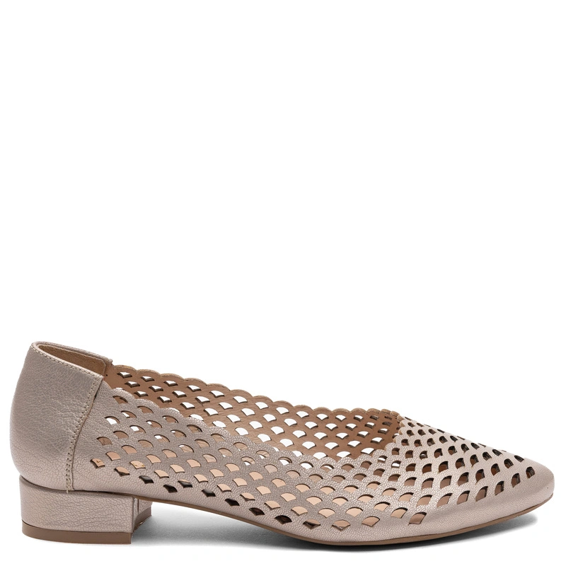 Maciejka Leather Openwork Low-Top Shoes, Gold 1107-2-GOLD