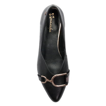 Maciejka Genuine Leather Ballerinas With Almond Toe and Gold Buckle Black 05934-01/00-1