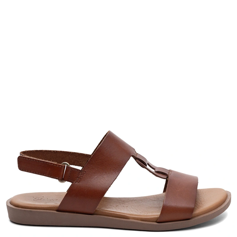Maciejka Leather Flat Sandals With Decorative Chain Detail Brown E7403-29/00-0