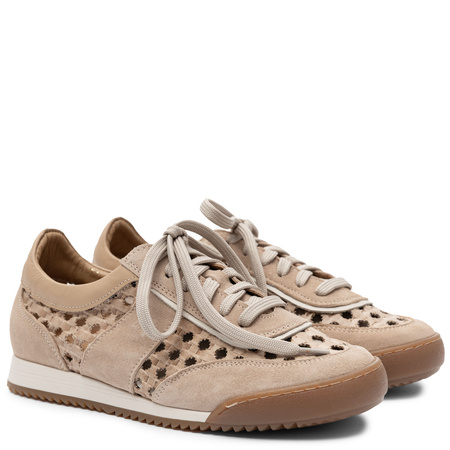 Maciejka Skórzane Sneakersy Ażurowe Sznurowane Beżowe 07321-04/00-1