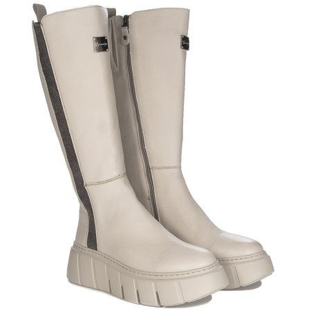Maciejka Beige Leather Platform Knee-High Boots