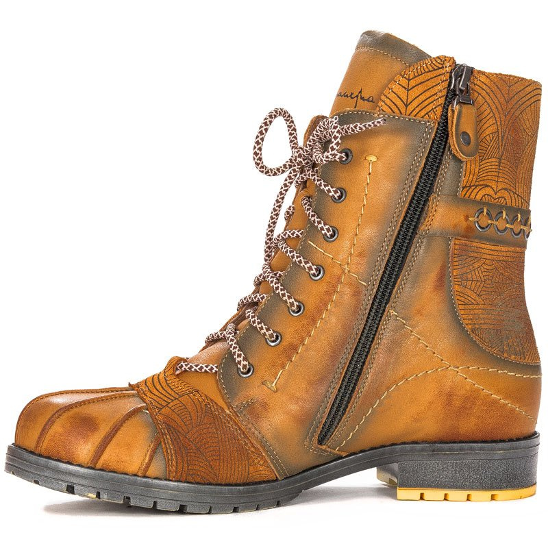 Maciejka Yellow Lace-up Boots 03961-07/00-4