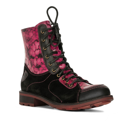 Maciejka Women's Leather Ankle Boots Black and Pink