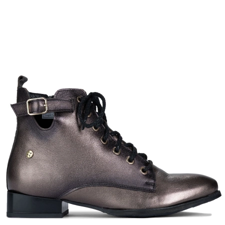 Maciejka Natural Leather Lace-Up Boots Metallic Bronze with Strap Detail 07128-02-00-8