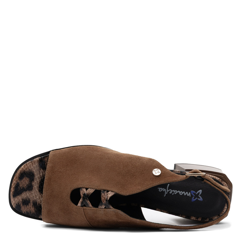 Maciejka Leather Sandals Open Back Block Heel Brown K7521-14/00-1