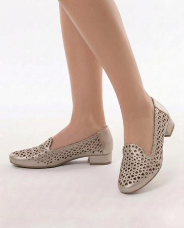 Maciejka Leather Openwork Peep Toe Shoes Gold 1082-2-GOLD