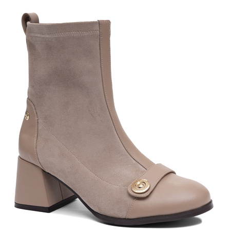 Maciejka Elegant Leather Sock Ankle Boots Gold Accent Beige K7819-04/00-7