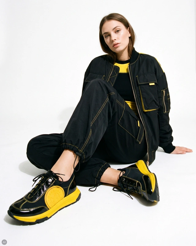 Maciejka Crafted Platform Sneakers Patent Accents Black–Yellow 06295-01/00-8