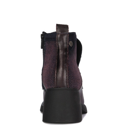 Maciejka Leather Two-Tone Ankle Boots Decorative Strap Block Heel Burgundy-Navy A6747-23/00-8