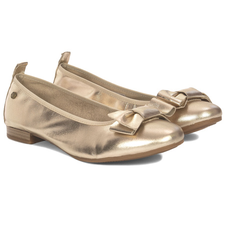 Maciejka Leather Ballerinas Metallic Bow Gold P6802-25/00-0