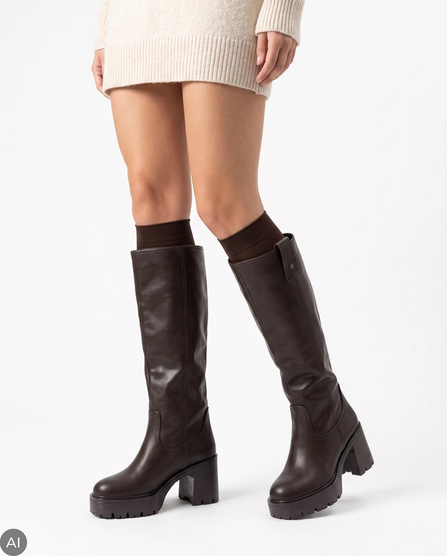 Maciejka Women’s Natural Leather Knee-High Boots Brown 8 cm Block Heel K7693-01/00-7