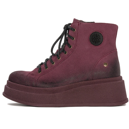 Maciejka Velour Leather Combat Boots on Platform Burgundy 06309-23/00-8
