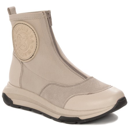 Maciejka Craftsmanship Leather-Textile Ankle Boots Front-Zip Light Beige 06297-22/00-8