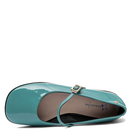 Maciejka Mary Jane Patent Leather Flat Heel Turquoise K7518-36/00-1