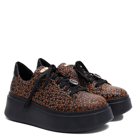 Maciejka Women's Genuine Leather Platform Sneakers Brown Polka Dot 6191W-16/00-8