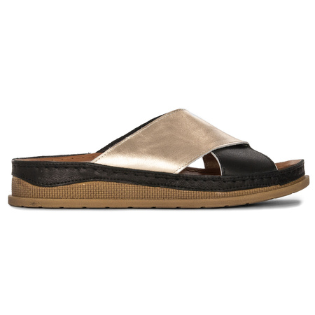 Maciejka Black Gold Women's Leather Slides