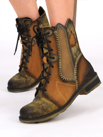 Maciejka Botki Skórzane Ocieplane Żółty 06719-07/00-8