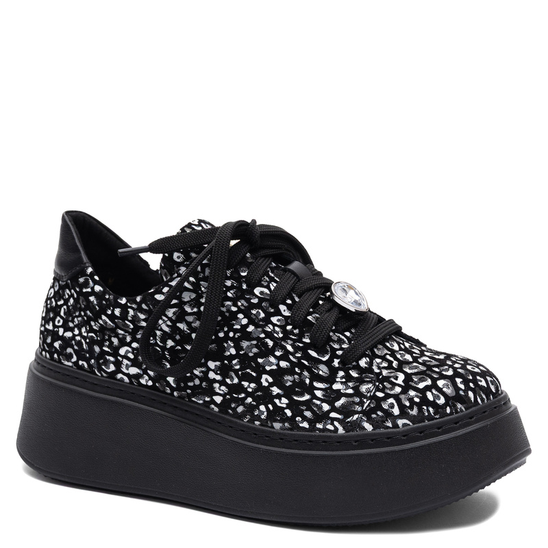 Maciejka Leather Platform Sneakers Jewelry Detail Black White 6191W-08/00-8