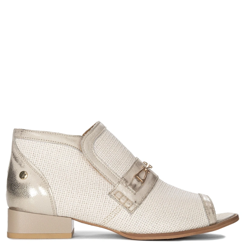Maciejka Skórzane Botki Letnie Peep Toe Złote 06934-25/00-1