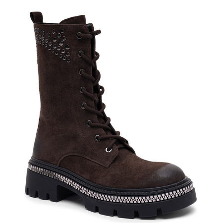 Maciejka Women's Suede Leather Laced Ankle Boots On Platform Dark Brown K7808-02/00-7